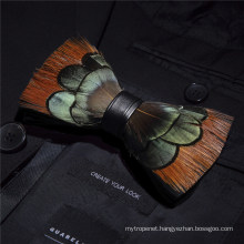 Factory Outlet 100% Hand-Made Natural Feather+PU Men′s Bow Tie Fashion
